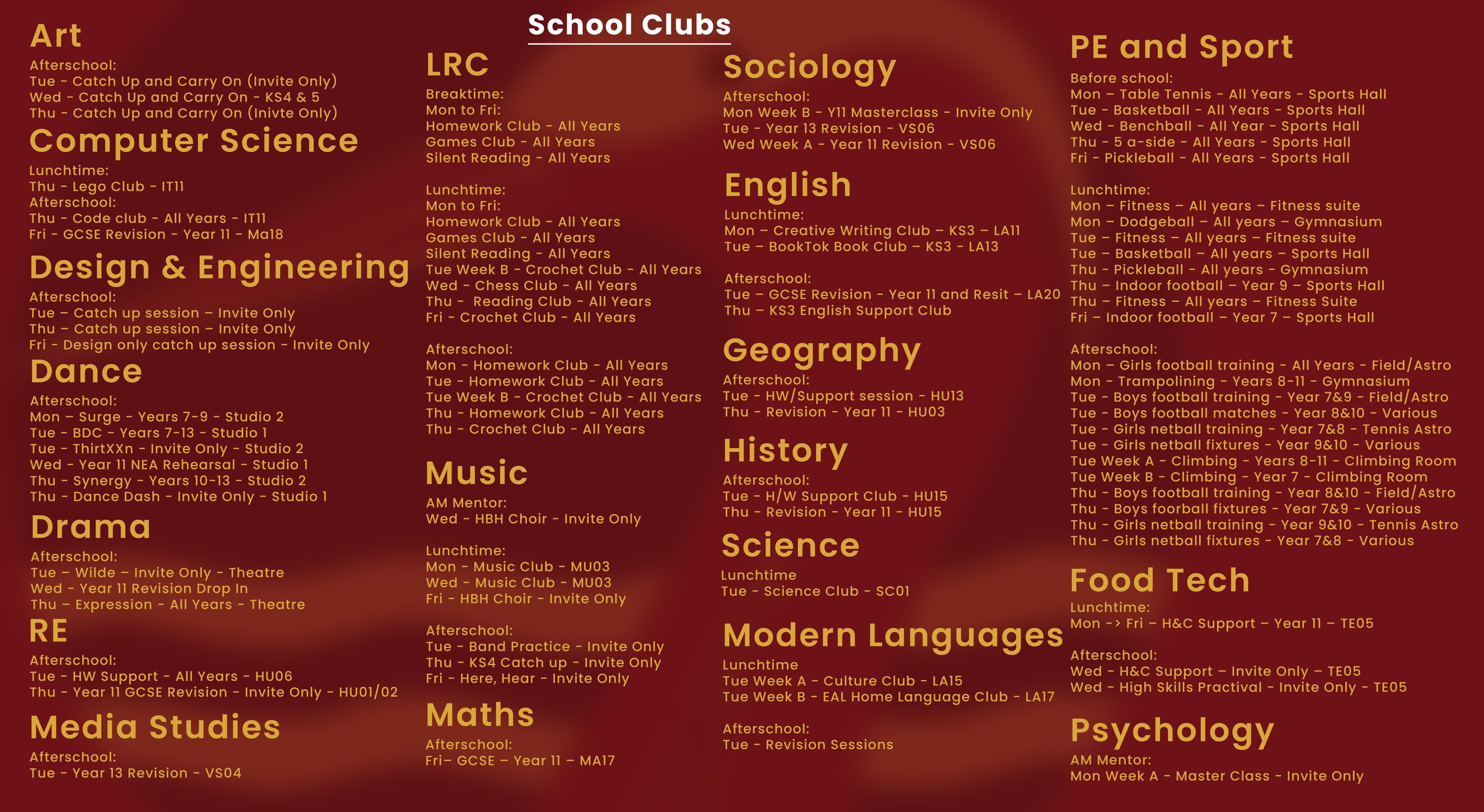 Clubs and Activities 2025-6