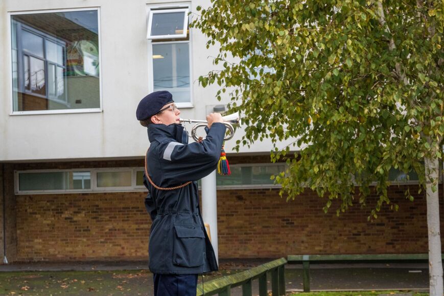 Photo of Sea Cadet playing Bugle at remembrance parade