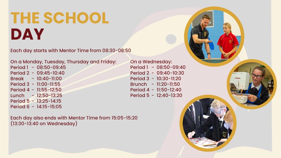 Infographic explaining the times of the school day