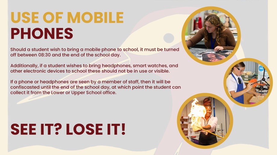 Infographic explaining the mobile phone policy at HBHS